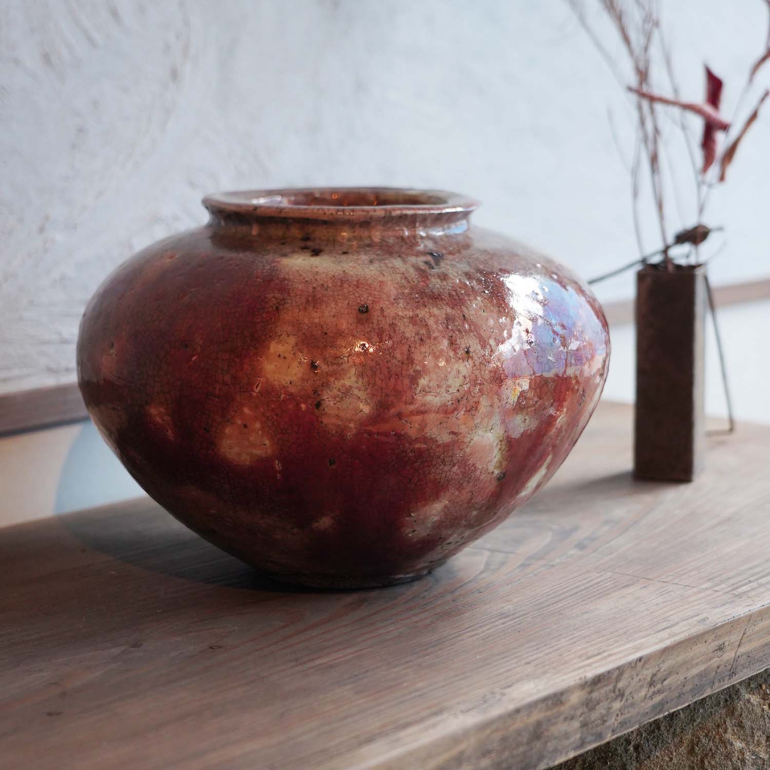 Yohen cinnabar Sansai glaze Jar Shokeiyama kiln Iwami ware Yunotsu ware