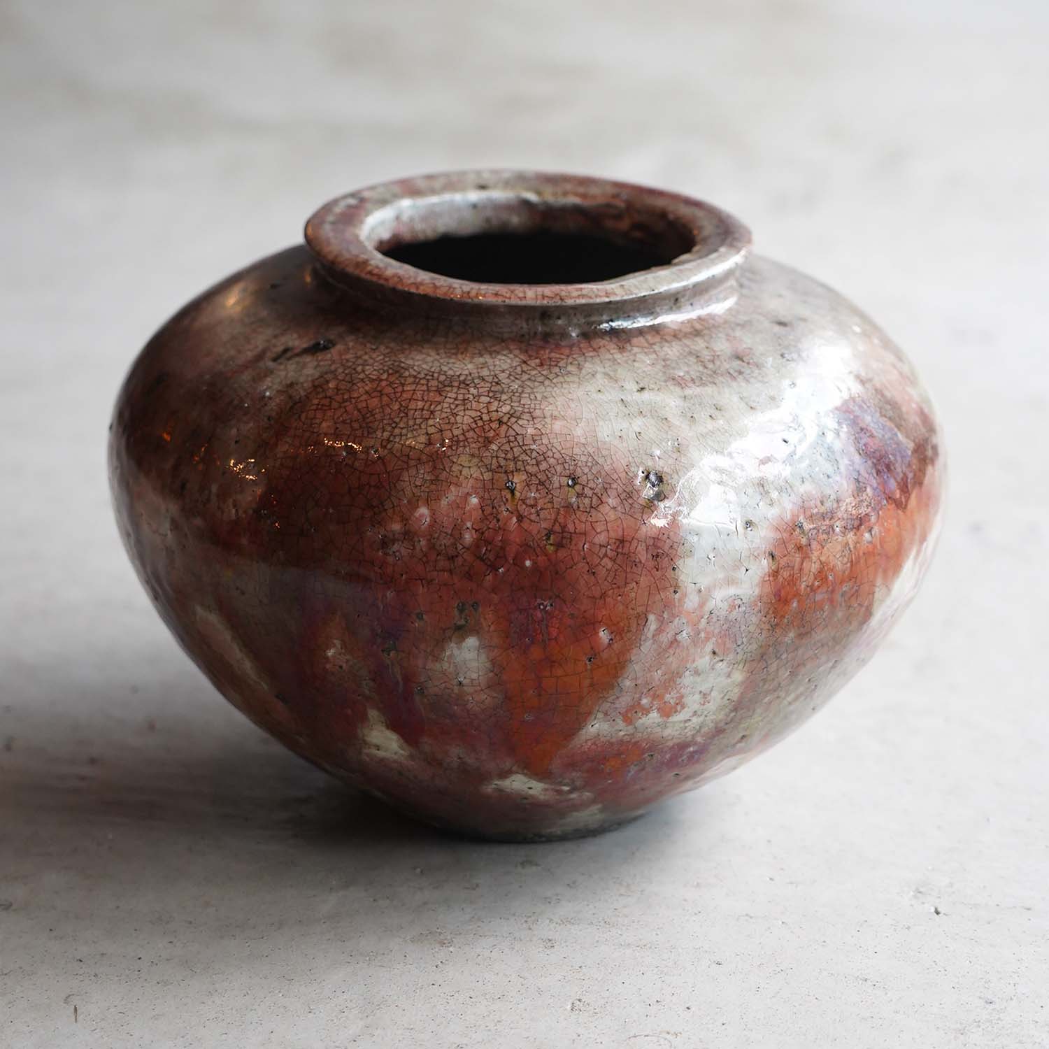 Yohen cinnabar Sansai glaze Jar Shokeiyama kiln Iwami ware Yunotsu ware