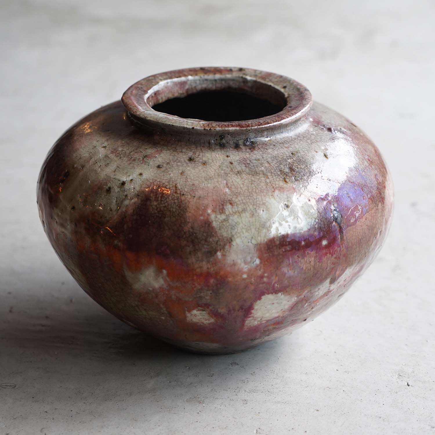Yohen cinnabar Sansai glaze Jar Shokeiyama kiln Iwami ware Yunotsu ware