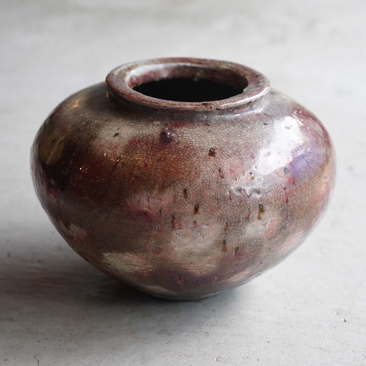 Yohen cinnabar Sansai glaze Jar Shokeiyama kiln Iwami ware Yunotsu ware