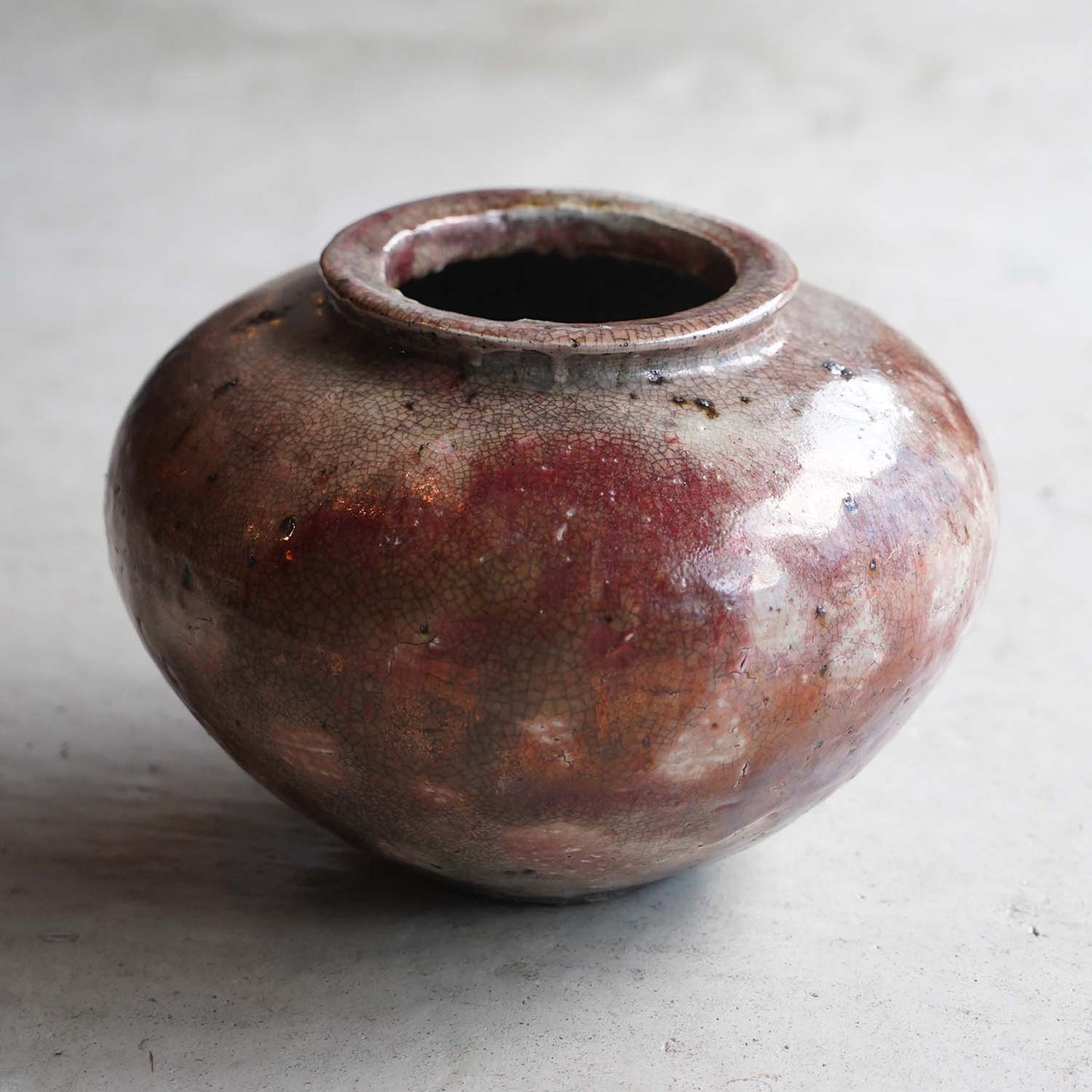 Yohen cinnabar Sansai glaze Jar Shokeiyama kiln Iwami ware Yunotsu ware