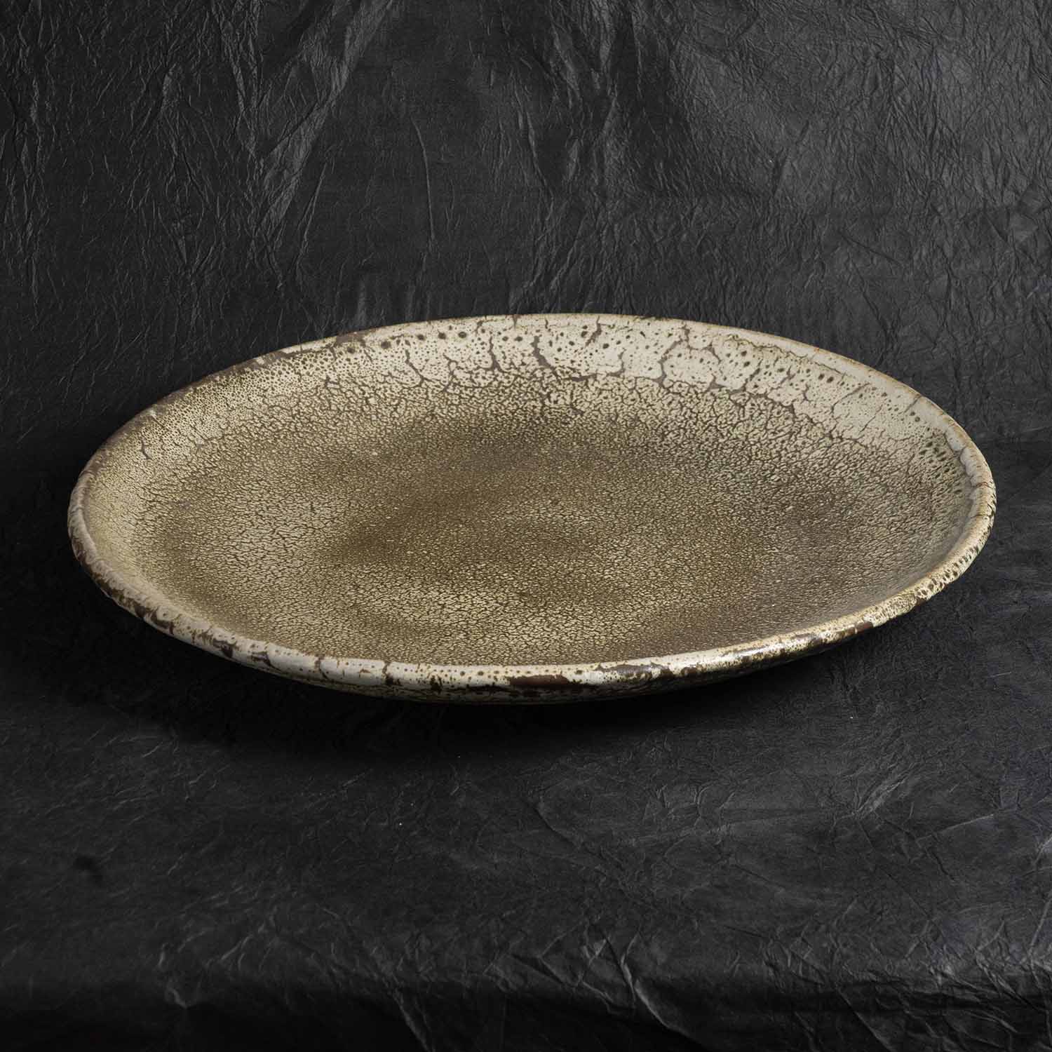 Brown straw ash glaze large plate Kairagi pattern Yunotsu ware