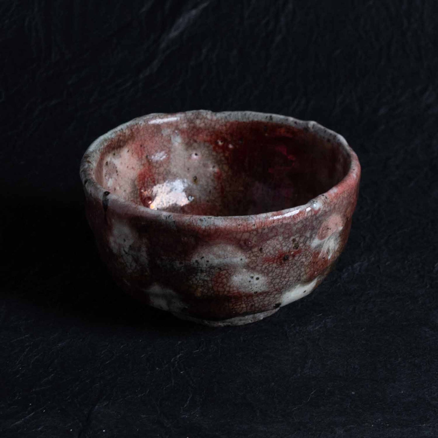 Yohen(Kiln-Changed) Cinnabar, Three-Color Glazed Tea Bowl, Shokeizan Pottery, Iwami Ware, Onsatsu Ware