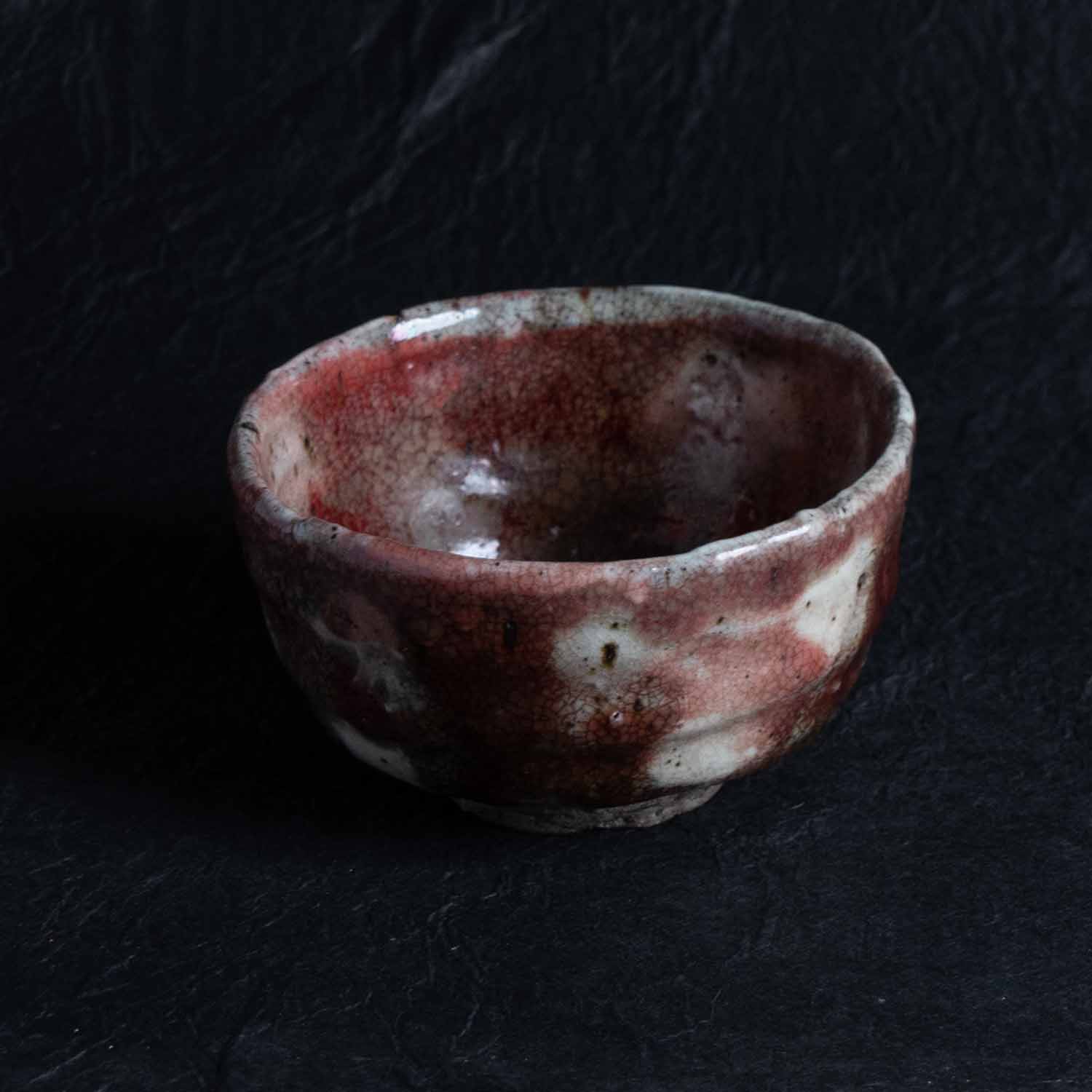 Yohen(Kiln-Changed) Cinnabar, Three-Color Glazed Tea Bowl, Shokeizan Pottery, Iwami Ware, Onsatsu Ware