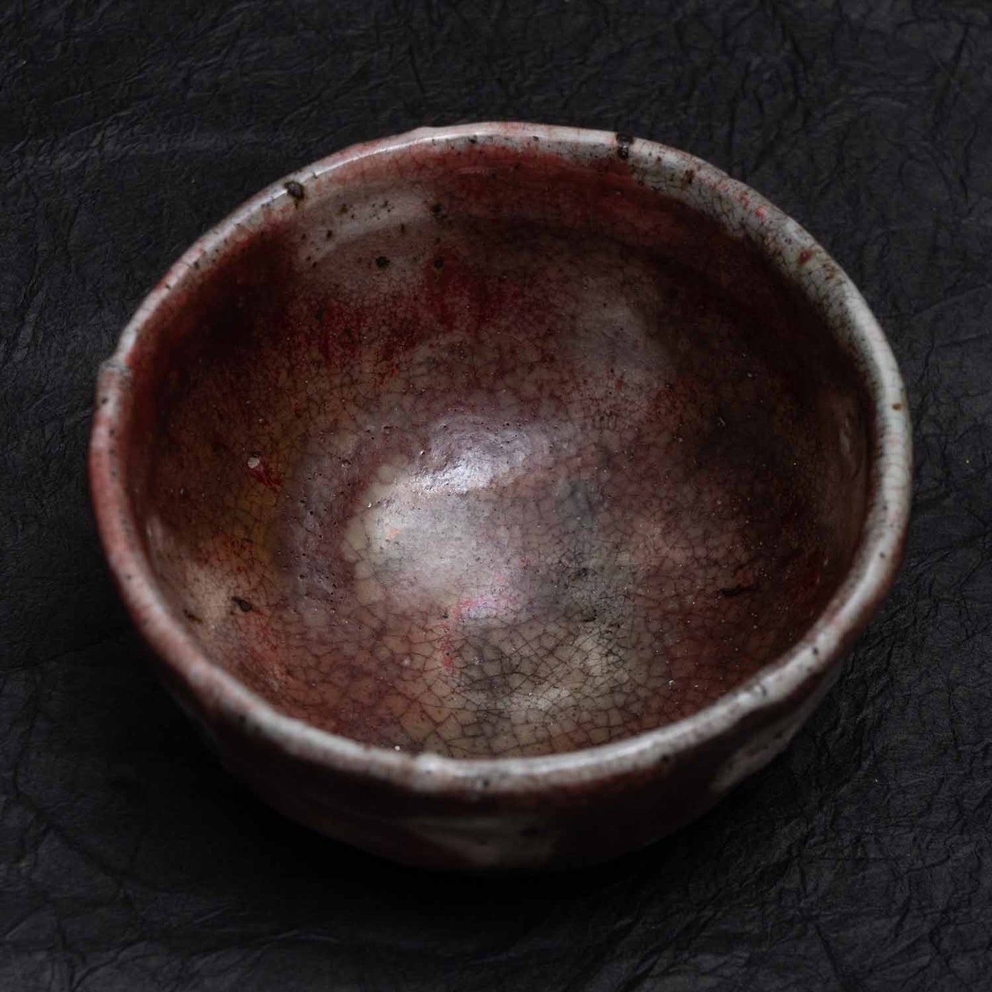 Yohen(Kiln-Changed) Cinnabar, Three-Color Glazed Tea Bowl, Shokeizan Pottery, Iwami Ware, Onsatsu Ware
