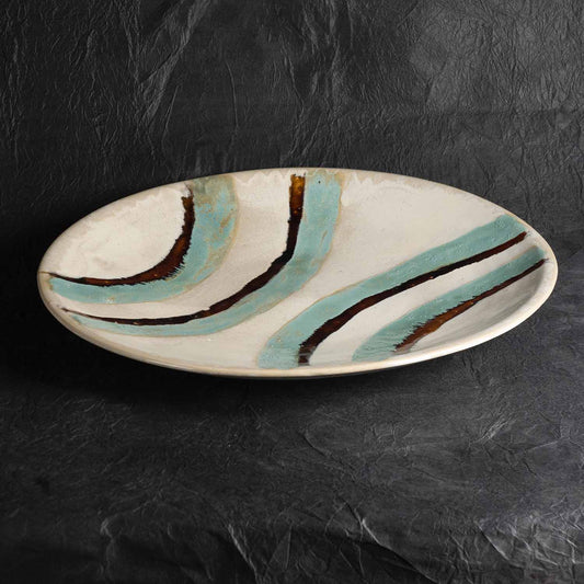 Painted platter white, iron and copper glaze Shokeizan Pottery Yunotsu ware