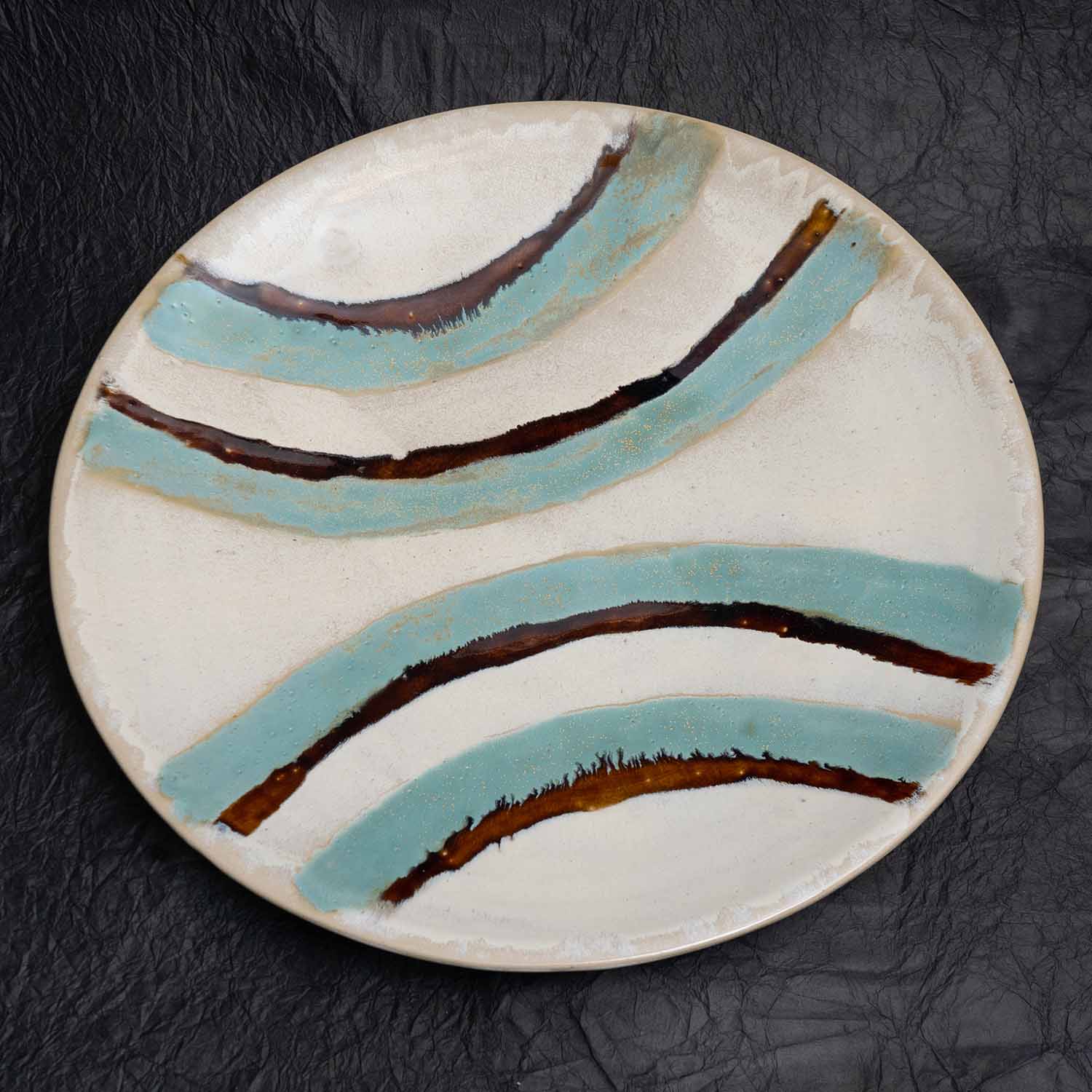 Painted platter white, iron and copper glaze Shokeizan Pottery Yunotsu ware